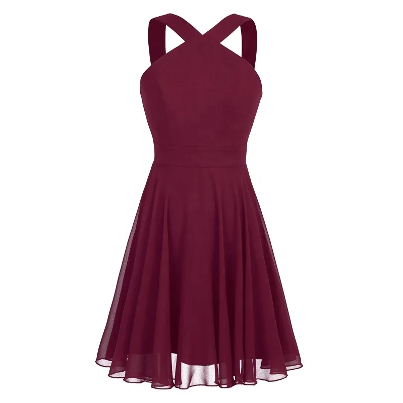 

Women Ladies Chiffon Criss-cross Shoulder Straps Bridesmaid Short Dress Evening Prom Gown