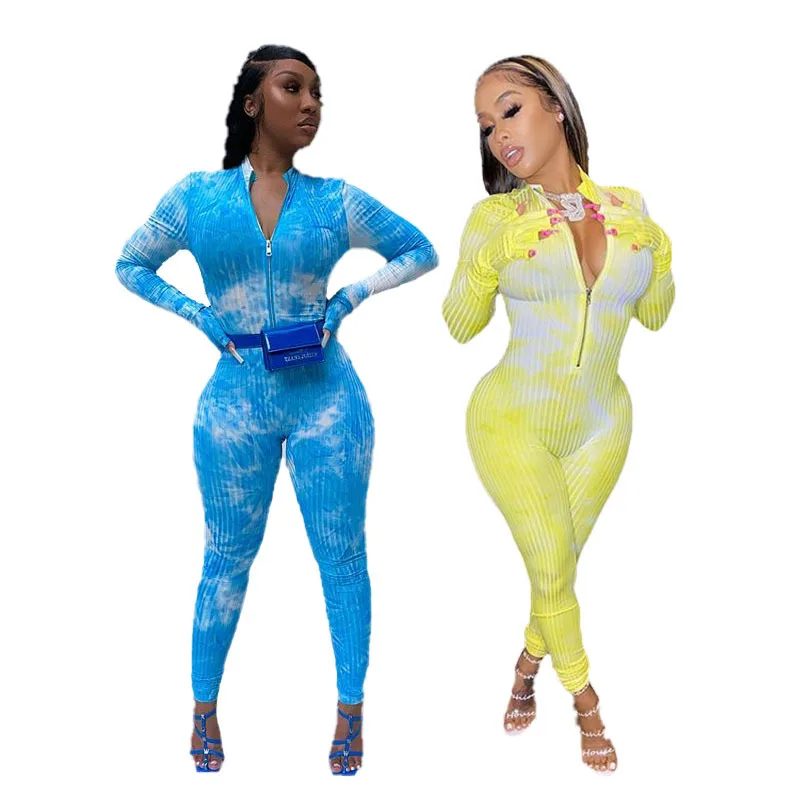 

2021 Printed Workout Zipper Women Striped One Piece Jumpsuits