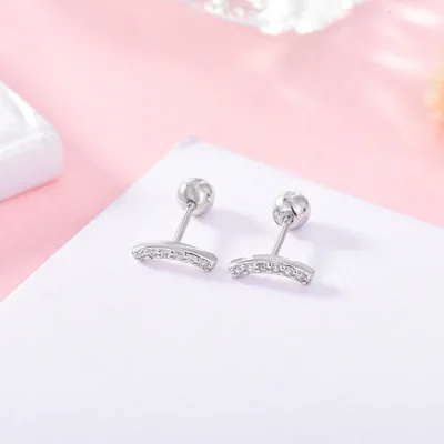 

New Arrival Screw Ear Bone Nail Earrings INS Platinum Gold Plated Inlaid Diamond Round Bead T Shaped Earrings For Girls