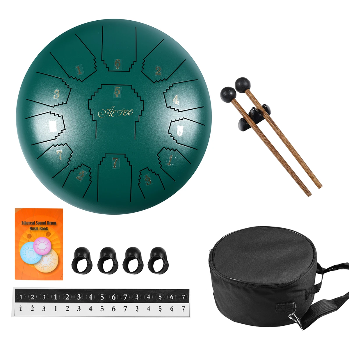 

10 Inches Steel Tongue Drum 11 Tones ethereal drum with 1Pair Mallets + Storage Drum Bag Note Sticks