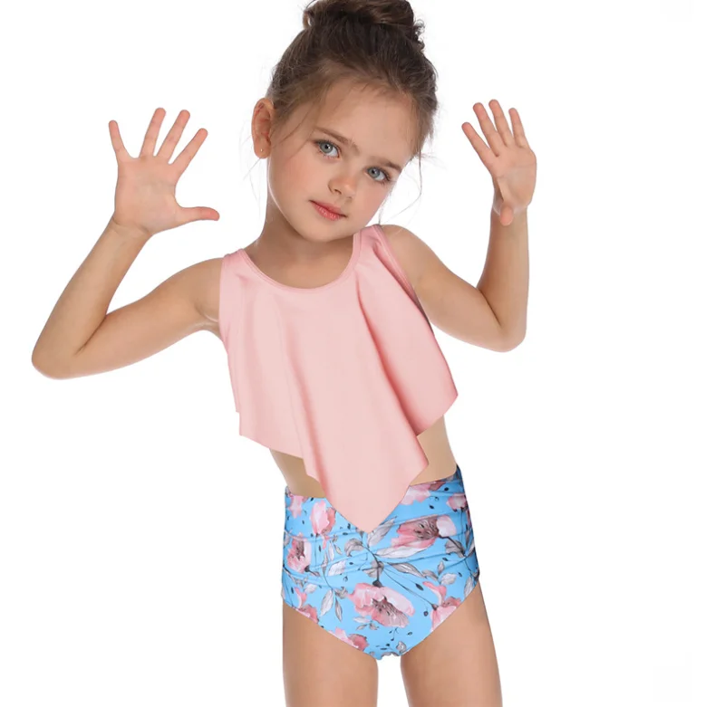 

OEM custom design tassel kids girls bikini tankini, Floral print, leaf print