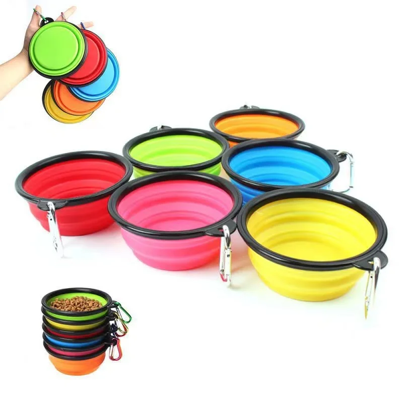 

Hot Sale 350ml Travel Camping Hiking Dog Dish Bowl Collapsible Dog Bowl Pet Bowl with Carabiner Clip
