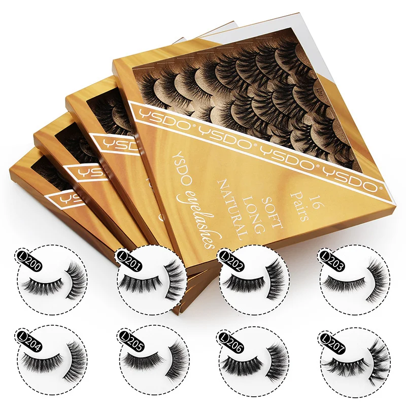 

False Eyelashes 12-20mm 3D Faux Mink Lashes Wispy Long Thick Volume 16 Pairs Book Soft Strip Eye Lashes, Black