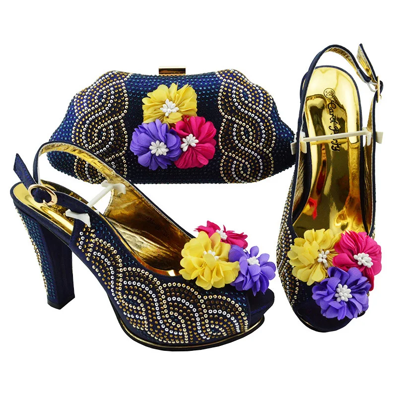 

Nice New Design High Heel Women Party Shoes Bag Set With Stones Italian Shoes Matching Bag Set For Women, Royal blue,black,yellow,gold and fushia