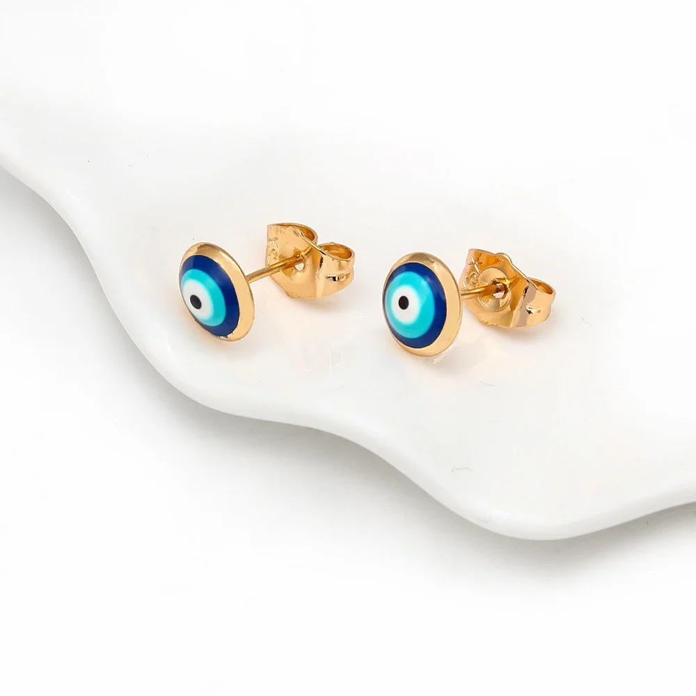 

Tiny inlaid zircon evil eye earrings Turkey eye earrings for women