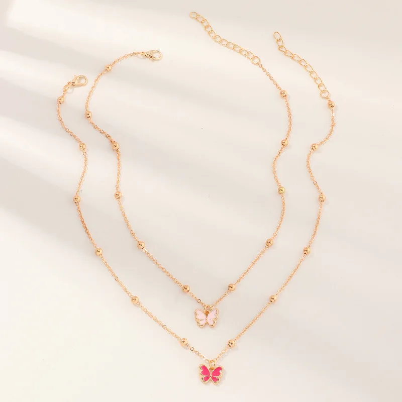 

2Pcs/Set Fashion Multi-Layer Retro Colorful Butterfly Gold Necklace Jewelry