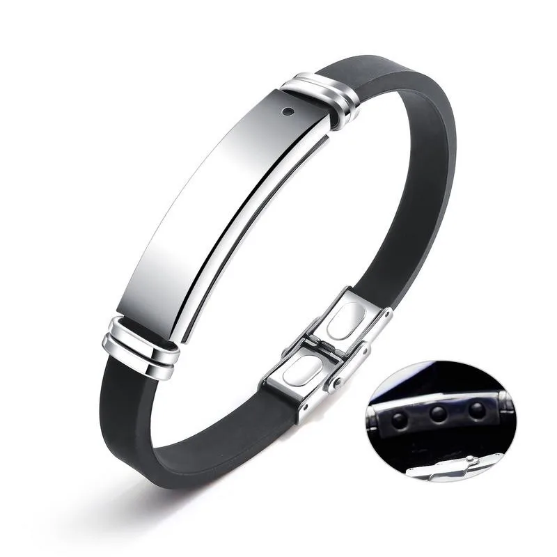 

Design New design Inlay Magnet Stone Metal Buckle Titanium Stainless Steel Silicone Bracelet For Men, Picture shows