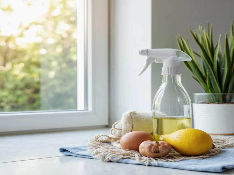 Homemade glass cleaner ingredients in spray bottle