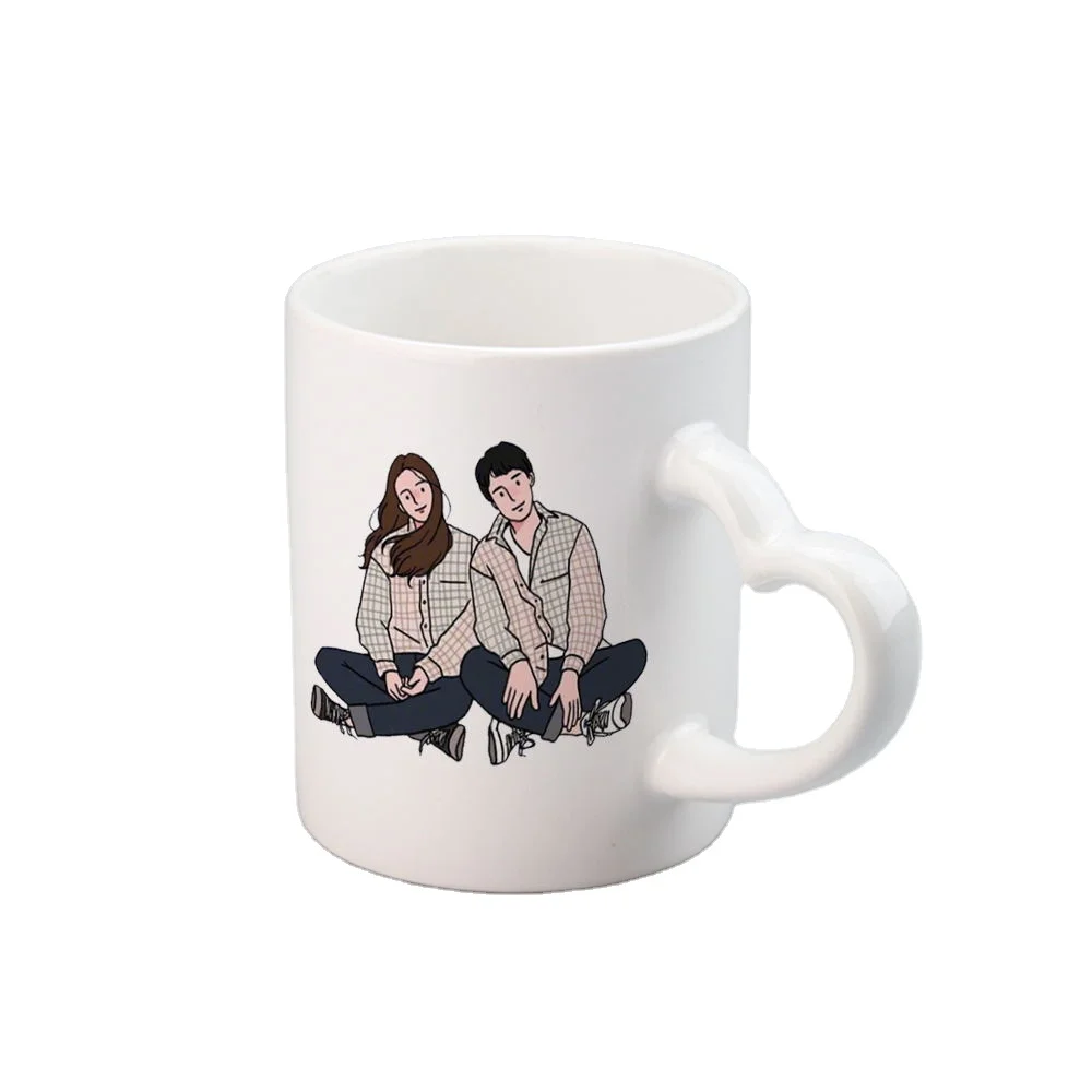 

Personalized 11oz White Sublimation Heart Handle Ceramic Mug Wholesale Heart Shape Sublimation Blank Porcelain Coffee Mug