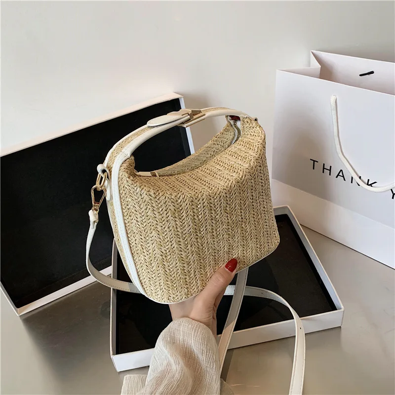

new fashion handle bucket straw bag New design beach weaving handbags straw bag women's bags