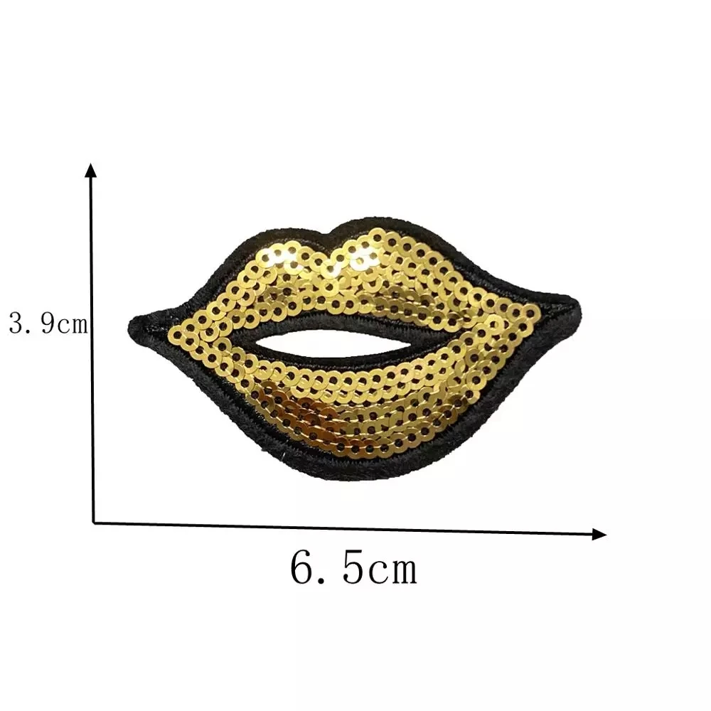 

New customized small GOLD SEQUIN lip patch ironing embroidery applique DIY garment accessories