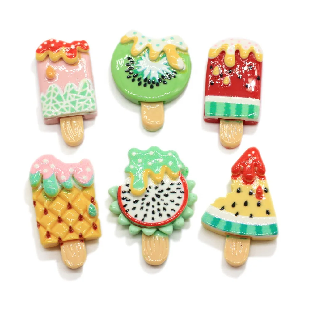 

3D craft Resin Cute Fruit Ice-Cream Popsicle Flatback Kawaii handmade earring necklace bracelet keychain charms pendant, Picture