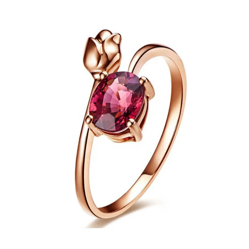 

Wholesale women rose flower ruby real gold plated brass party gift ring jewelry