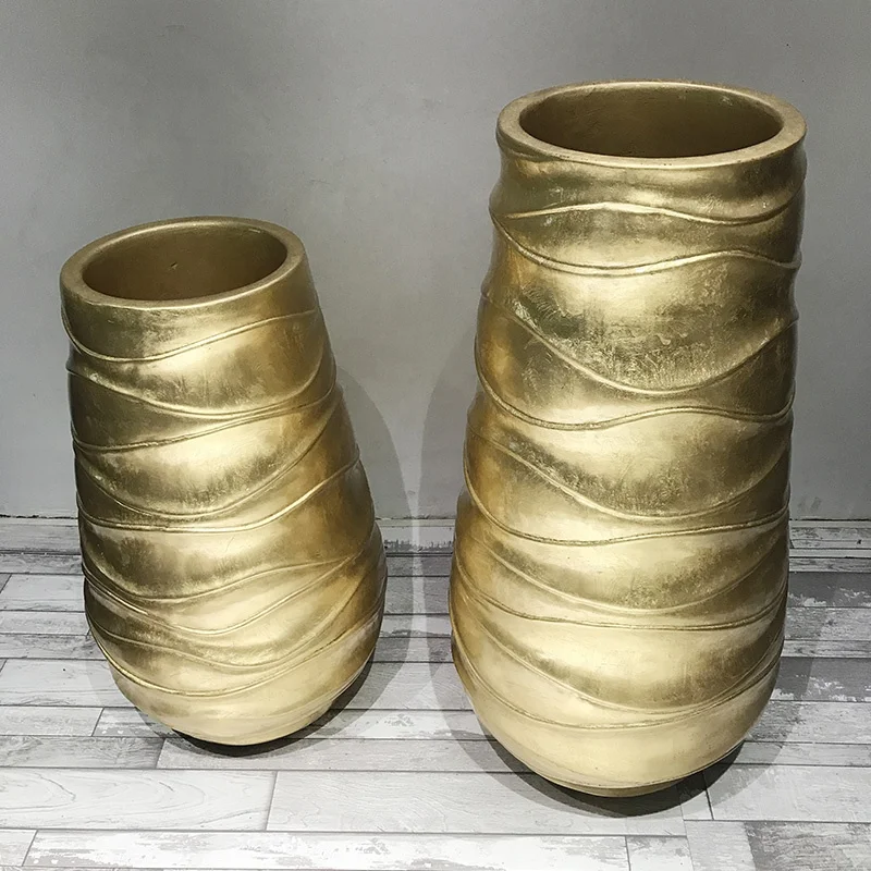 

Gold Color Indoor Planter Decoration Garden Home Hotel Fiberglass Flower Pot For Outdoor Plant Pot