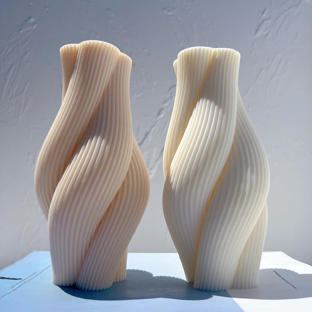 Ribbed Pillar Swirl Candle Molds Wave Twirl Taper Spiral Silicone Mould Geometric Abstract Decorative Wavy Soy Wax Mold