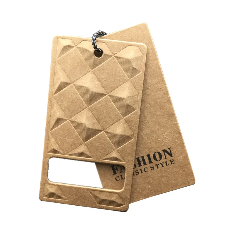 

High Quality Clothes Custom Swingtag Hangs Design Emboss Kraft Paper Hang Tag String Hangtag For Clothing, Customized color