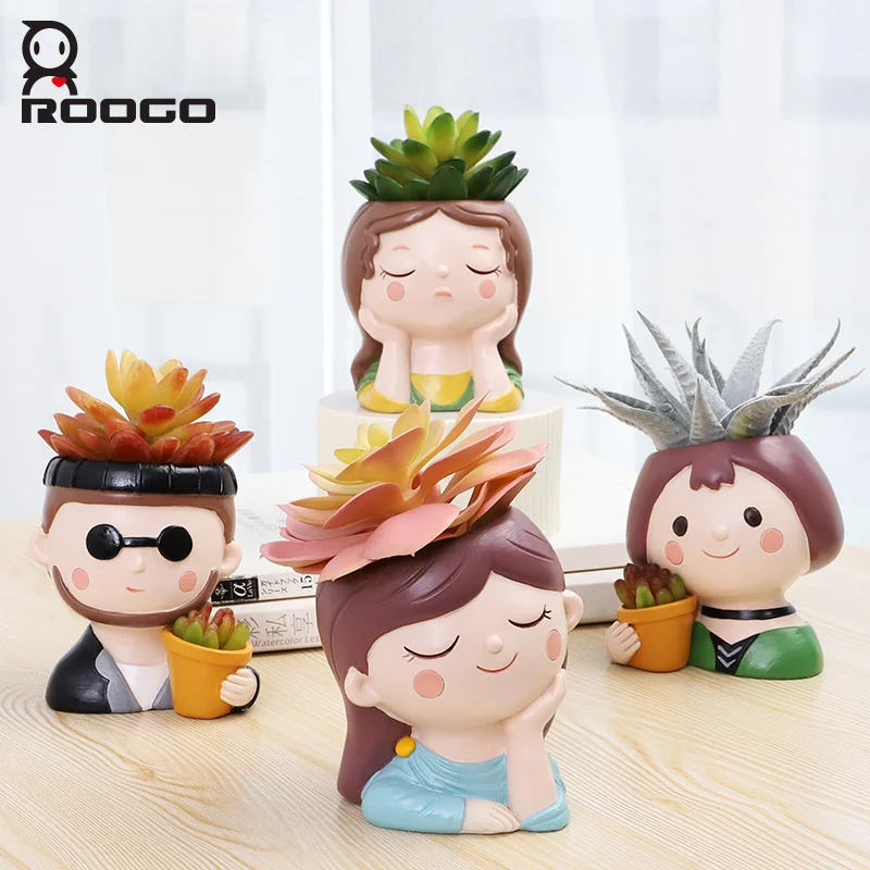 

ROOGO New Design Famous Person Style Pots Home And Garden Decoration Office Desktop Use Succulent Pots For Gift Resin Flower Pot, Colorful