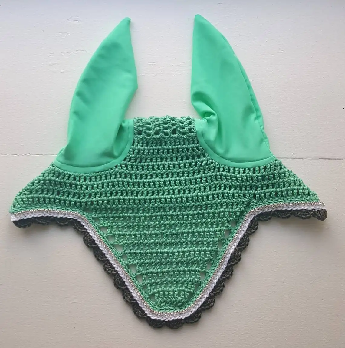 

Horse Fly veil Breathable Cotton Ear Net Bonnet Hood Fly Mask Double Binding, Green and customized