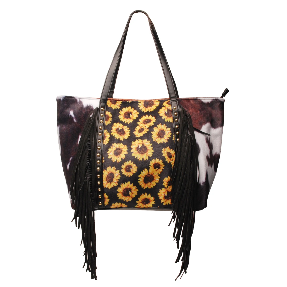 

Sunflower Cow Serape Leopard Print Tassel Tote Bag Large Handbags Women Purse with Rivet Tassel DOM1111392, As pictures