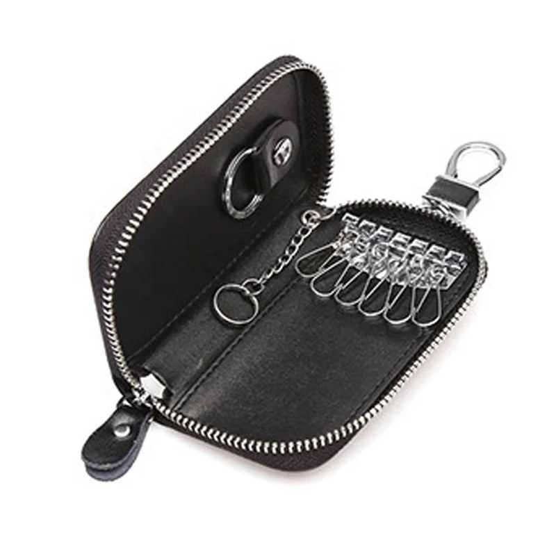 

Factory Custom Logo Car Keyring Small Wallets PU Leather Metal Hook Universal Zipper Key Case, Customized color