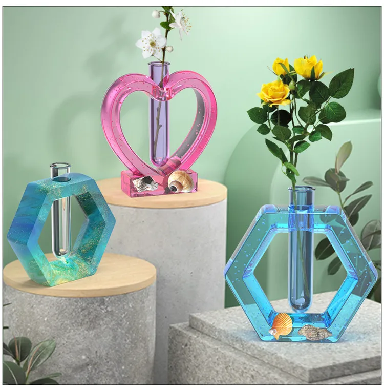 

Hexagon Heart Flower Pot Epoxy Resin Mold Rectangle Test Tube Vase Silicone Bracket Silicone Mould