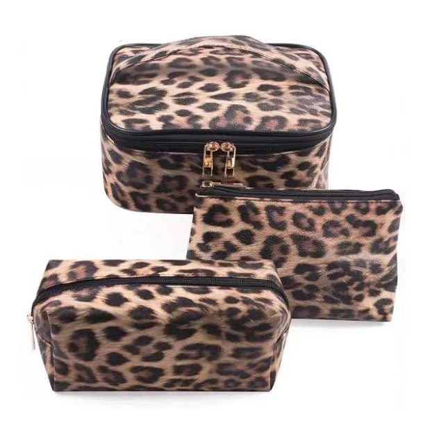

Leopard leather cosmetic bag set