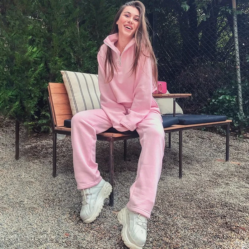 

High fashion new arrival low MOQ womens pink tracksuit