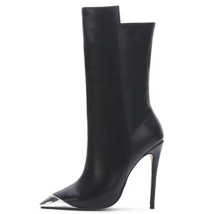 

Large Size 45 12cm Thin High Heel Women's Half Knee High Boots Metal Pointed Toe Microfiber Leather Short Booties Shoes Women, Khaki,brown,black