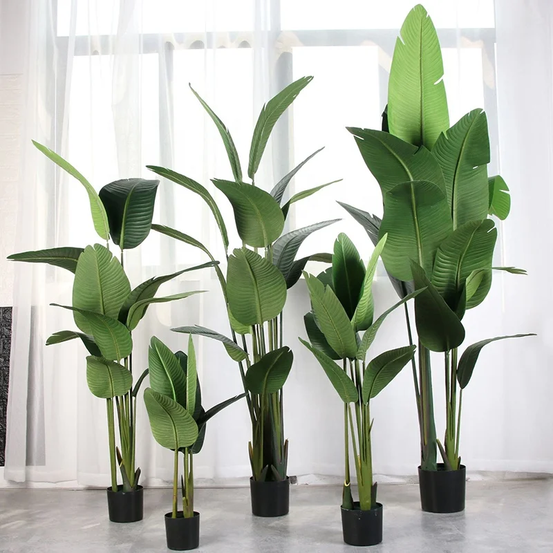

C2195 Home party decorative large tall fake banana plant indoor potted plastic areca design artificial green travelers palm tree