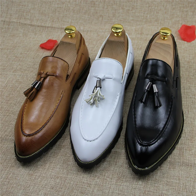 

Big Size 38-44 Fashion Mens Leather Shoes Casual Pointed Flat Oxfords Formal Tassel Shoes Slip-on Loafers Men's Footwear
