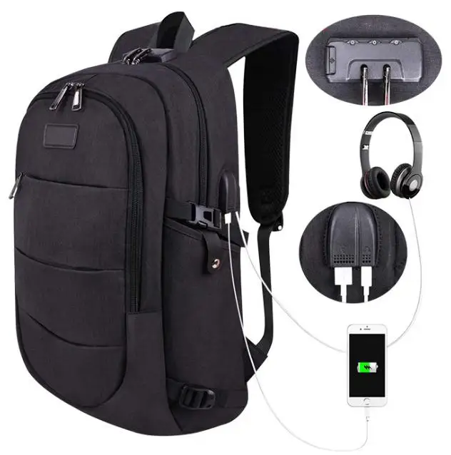 

Waterproof Individual Zipper Pocket Business Students Bookbags Briefcase Travel Laptop School Bags Backpack usb With Lock