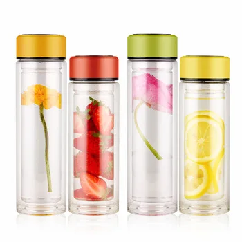 

double wall high borosilicate glass water bottle with stainless steel infuser Smart led lid for water temperature display, Customized color acceptable