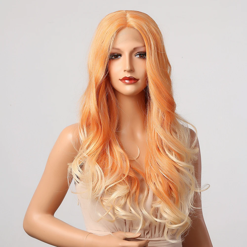 

BVR Wigs Orange Gradient Color Japanese Fiber 24 Inches Lace Front Synthetic Hair Wigs