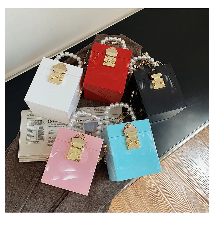 

2020 Hot sale crocodile pattern acrylic ladies box bag new trend single purses and handbags diagonal square hand bag for women, Customizable