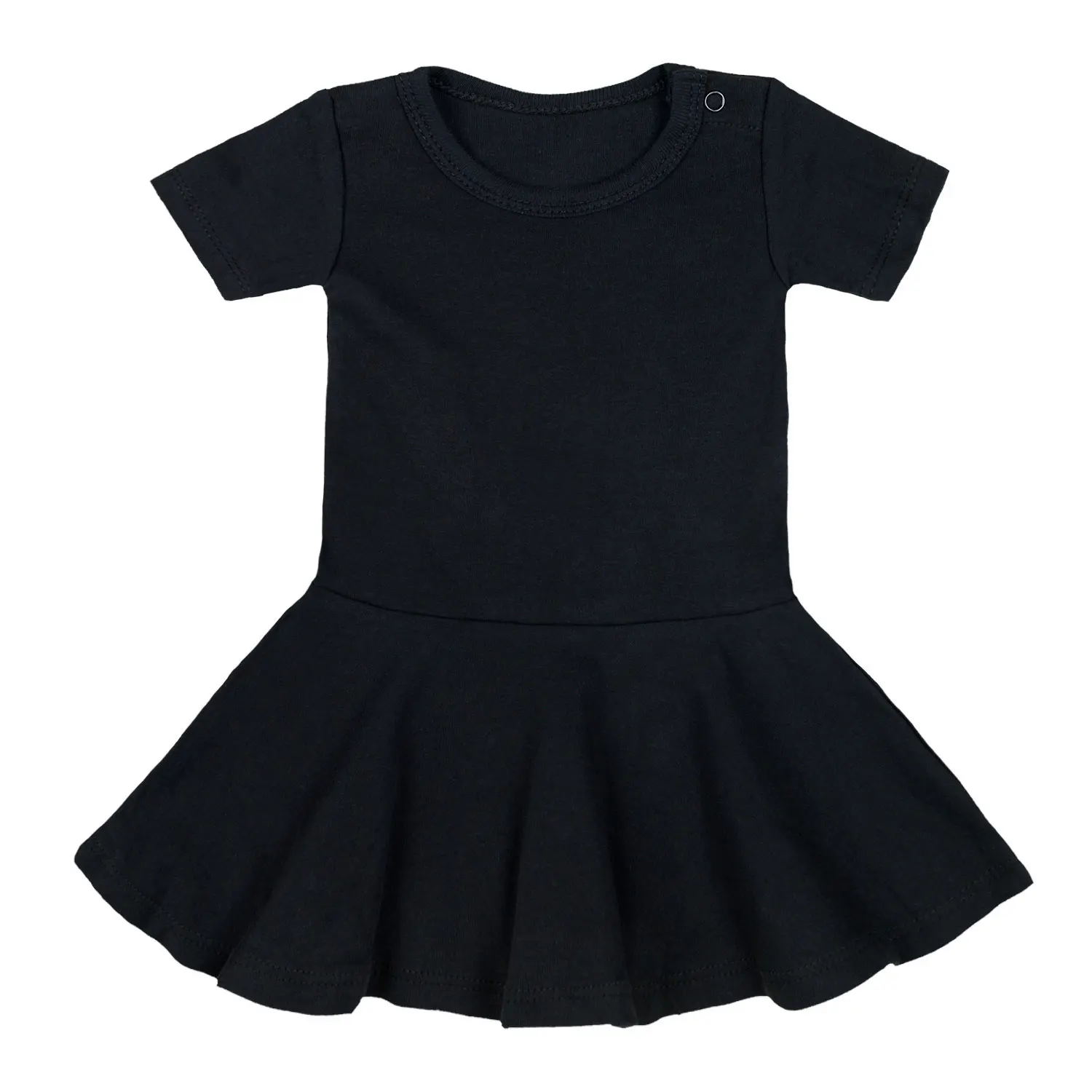 

Amazon Hot Selling Solid Color Cotton Summer Dress Baby Short Sleeve tutu Dress For Baby Girl Knitted Baby Girl Dresses, Black