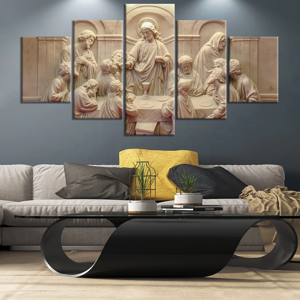 

5pieces Jesus Christ Poster Last Supper Canvas Oil Painting Christian Mural Picture Wall Art Living Room Luxury Decoration, Multiple colours