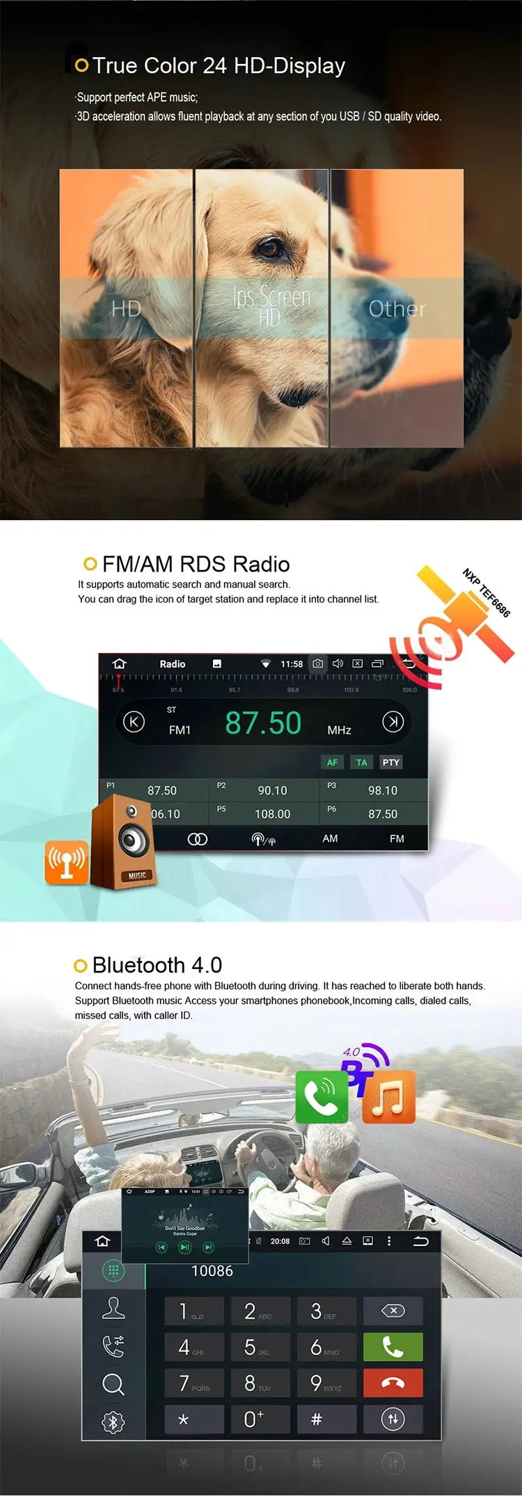 Zestech 7" Android 9 Single Din Px5 4+32gb Car+video+player For