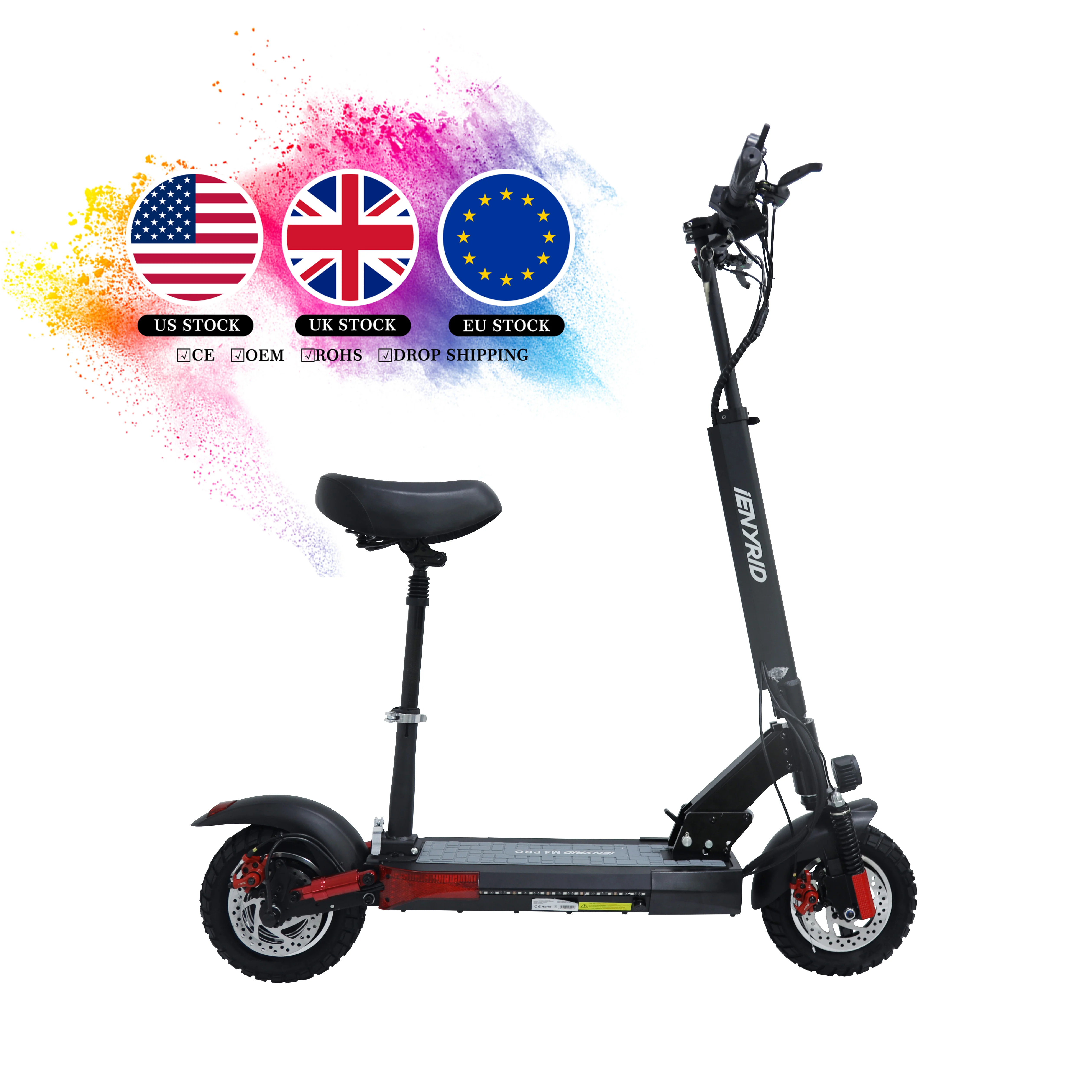 

EU UK US Warehouse Best Sell IENYRID M4 Pro Fat Tire 48V Mountain Mobility Folding Electric Foot Kick Scooters for Drop Shipping, Black+red