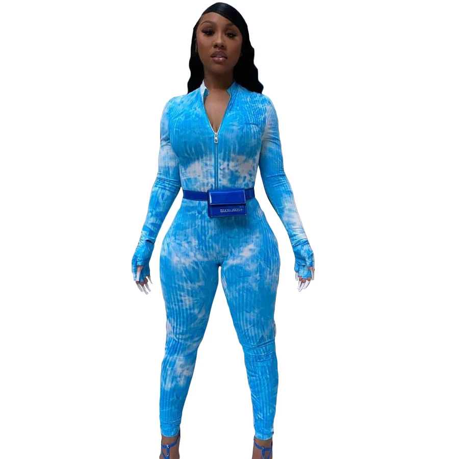 

2021 Printed Workout Zipper Women One Piece Jumpsuits Playsuit And Rompers Striped Bodycon Skinny Autumn Activewear Jumpsuit
