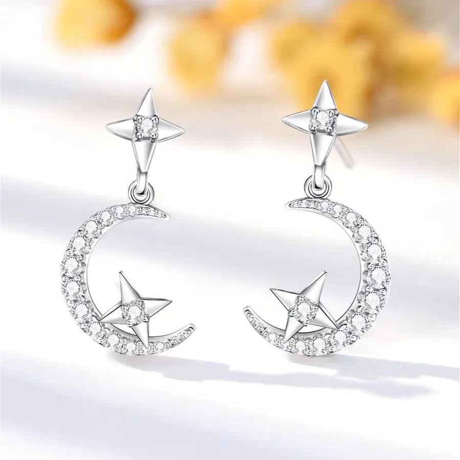 

Wholesale Creative Moon Star Drop Earrings Delicate Zircon Stud Earrings