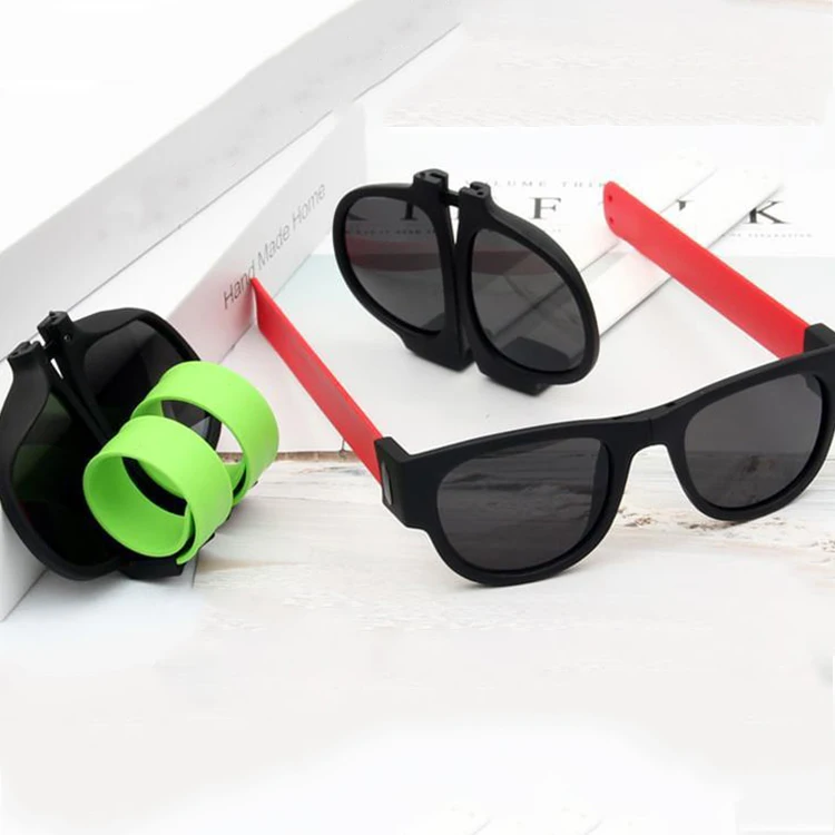 

Frog Mirror Wrist Fold Slap Sun Glasses Circle Plegable Folding Silicone Bracelet Wristband Sunglasses For Men And Women