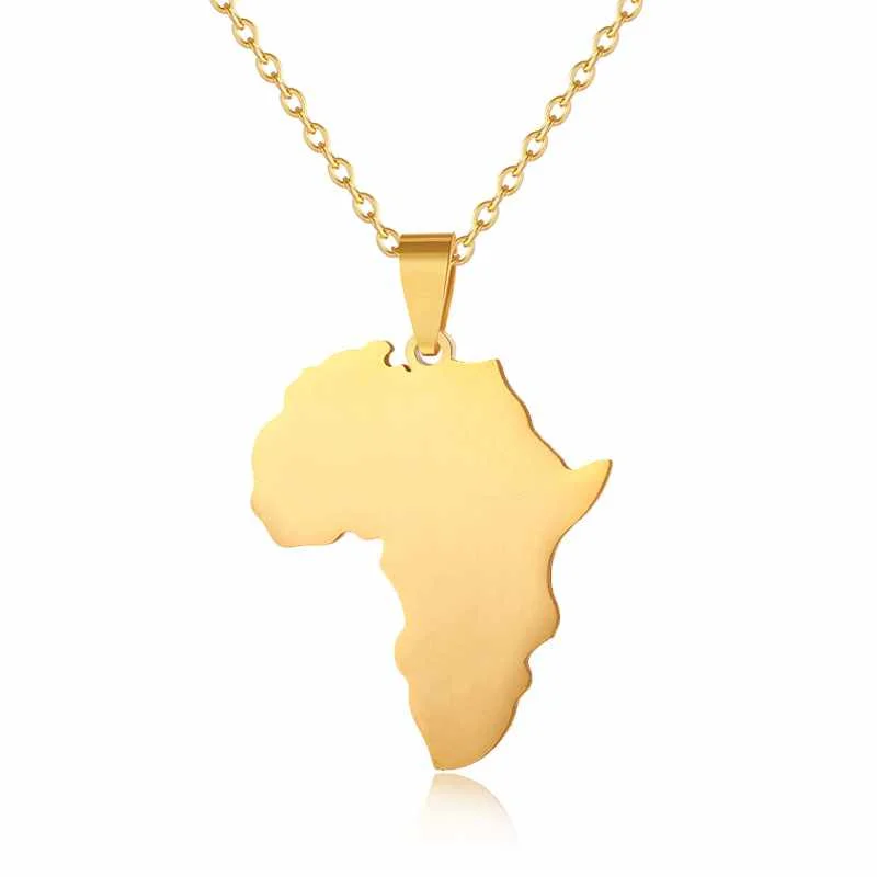 

Fashion Titanium Steel Glossy Gold Africa Map Couple Necklace, Gold/silver