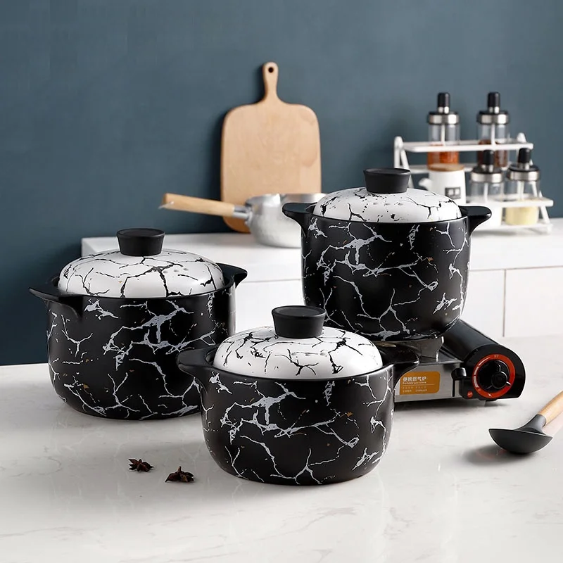 

Tableware Casserole Heat Resistant Large Capacity Soup Ceramic Dinnerware Pot, Blue/black