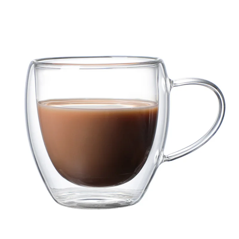 

1866 Hand Blown Reusable Double Wall Coffee Tea Cup Water Glass Wholesale With Handle Mug