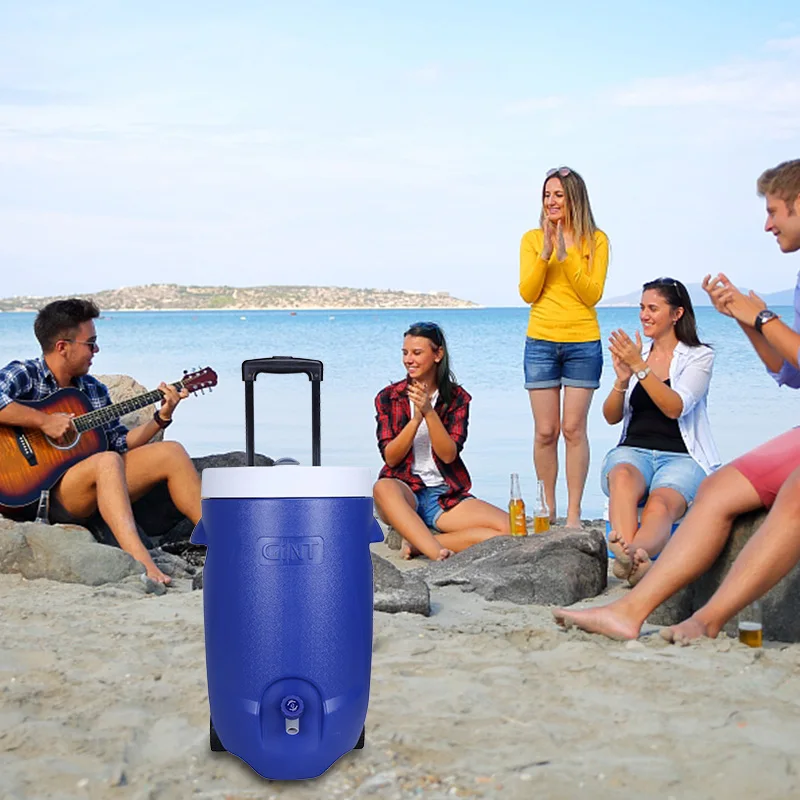 

GiNT Portable Wheeled Round Plastic Cooler Jug Insulated Ice Water Cooler Box for Outdoor Camping, Customized color