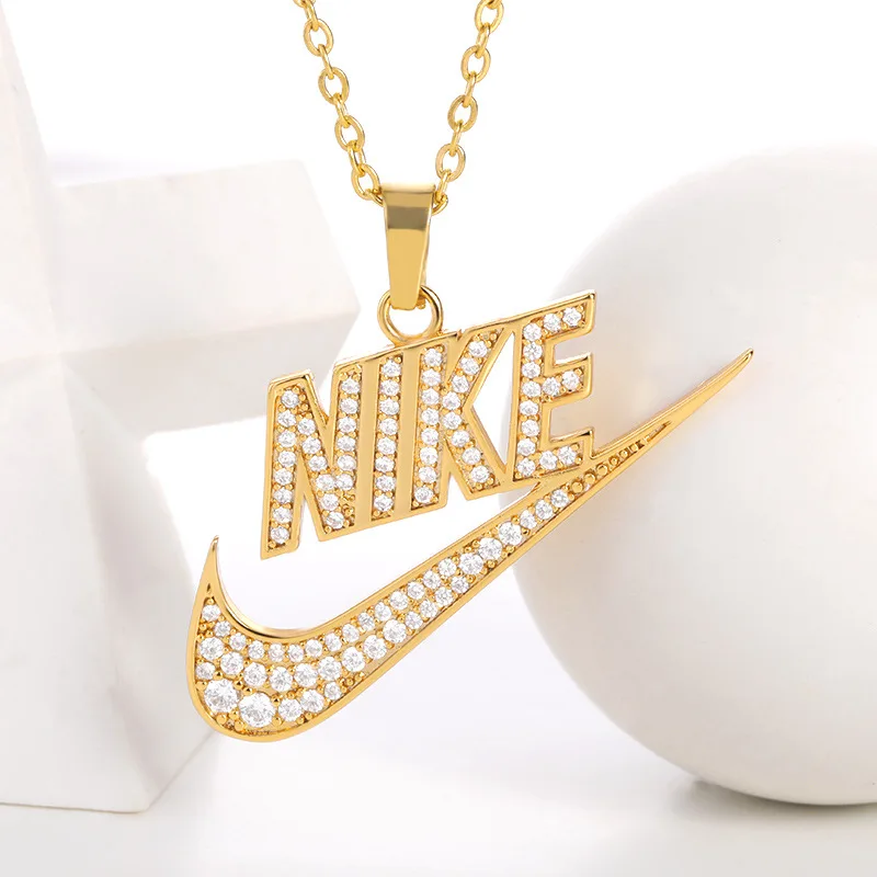 

18K Gold Swoosh Hip Hop Stainless Steel Iced out Bling Charms Necklace Vintage Tick Urban Jewelry Men Pendant Rock Logo Chains