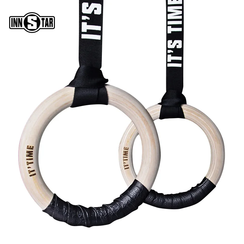 

INNSTAR Gym Rings with Adjustable Strap Birch Wooden Gymnastic Rings Olimpic Rings Gym for Core Strength Exercise, Wooden color
