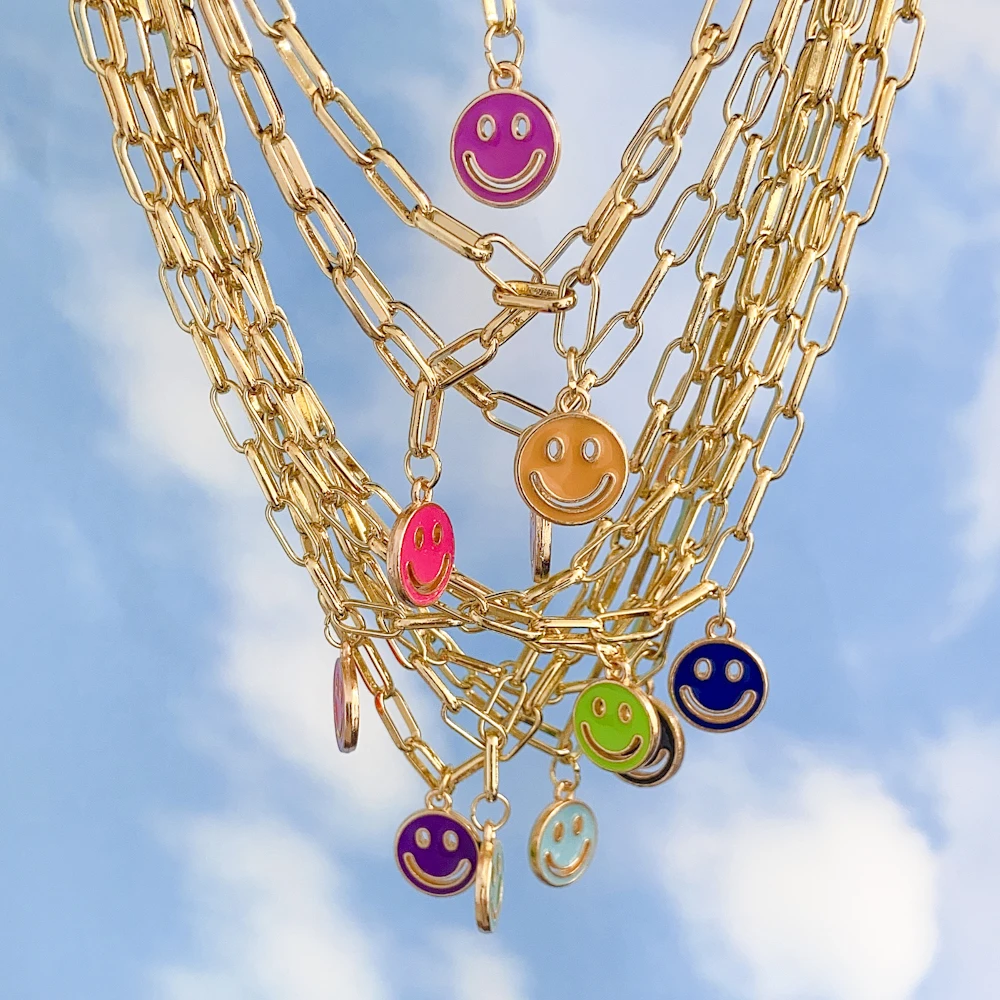 

Lost Lady Fashion Variety Of Candy-Colored Hollow Smiley Face Necklace Ladies Alloy Necklace Jewelry Wholesale Direct Sales