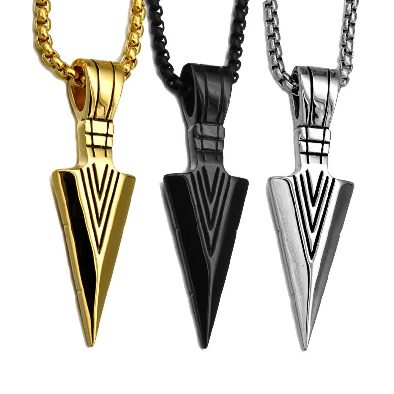 

Mens Stainless Steel Jewelry Pharaoh Spear Arrowhead Shape Steel Pendant Necklace Hip Hop Rock Punk Men's Necklace