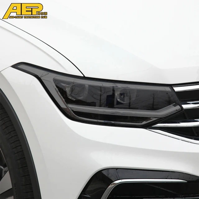 

AEP Car Headlight Film TPU Light Black Anti-scratch Protective Film For Volkswagen VW Tiguan Facelift 2020 2021, Transparent, blackened